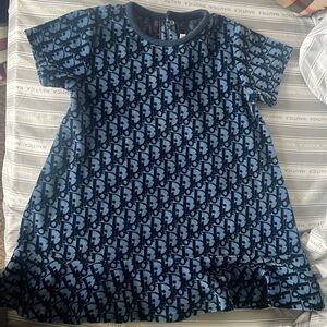 Dior Baby A-Line Dress: Blue Dior Oblique Velvet Jacquard Runs big